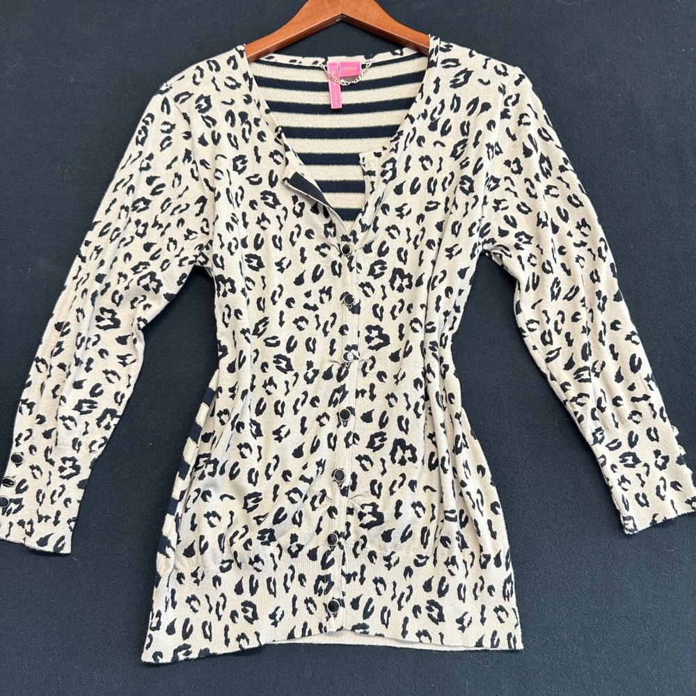 Charlotte Russe Women XL Leopard Stripe Metallic Knit Cardigan Sweater 60491